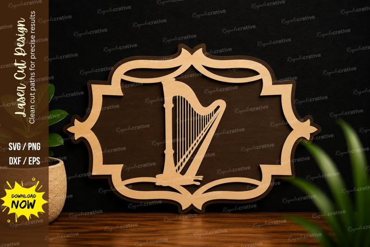 Elegant Harp Frame Monogram Laser Cut SVG File harp frame