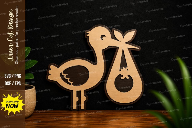 Baby Stork Delivery Birth Announcement Laser Cut SVG File