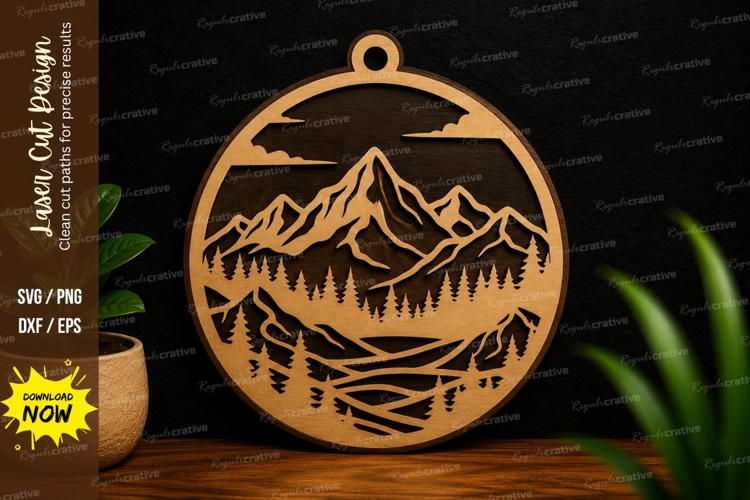 Mountain Landscape Hanging Ornament Laser Cut SVG File