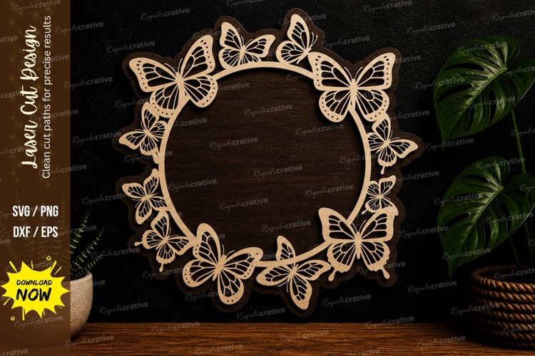 Butterfly Round Frame laser cut svg File butterfly round example image 1