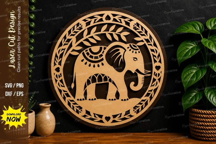 Elephant Mandala Circle laser cut svg File elephant mandala
