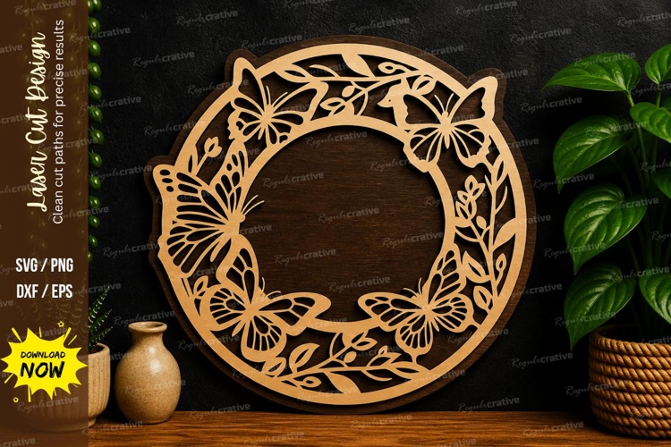 Butterfly Circle Frame laser cut svg File butterfly circle example image 1