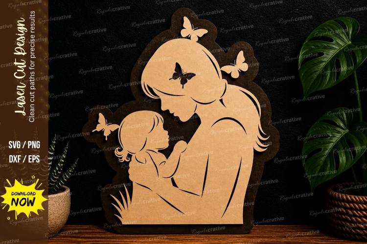 Mother Child Love Design laser cut svg File, mother child example image 1
