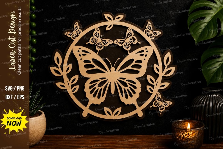 Butterfly Circle Wreath laser cut svg File butterfly wreath example image 1