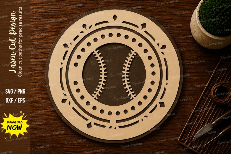 Baseball Mandala Frame Ornament Laser Cut SVG File baseball