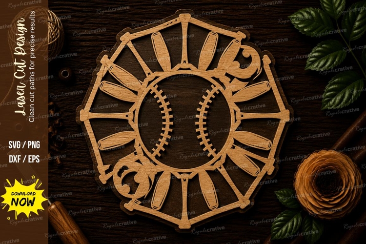 Sunburst Baseball Sports Decor Laser Cut SVG File baseball