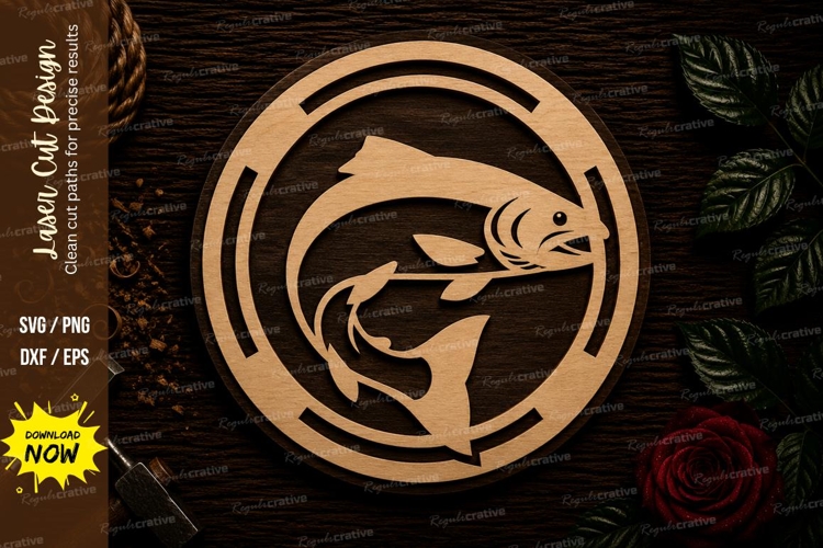 Jumping Fish Circle Ornament Laser Cut SVG File fish ornamen