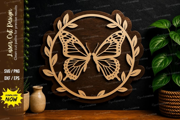 Butterfly Leaf Wreath laser cut svg File butterfly leaf example image 1