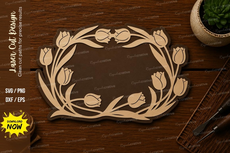 Tulip Floral Rectangle Frame Laser Cut SVG File tulip frame
