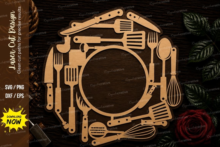 Kitchen Utensil Round Frame Laser Cut SVG File kitchen frame