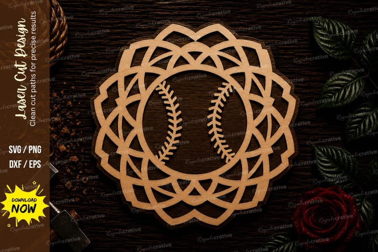 Baseball Mandala Sports Ornament Laser Cut SVG File baseball