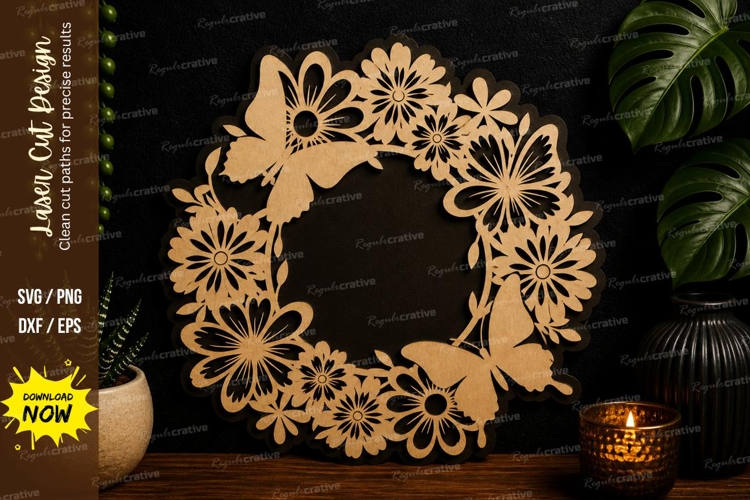 Floral Daisy Wreath laser cut svg File floral daisy wreath example image 1