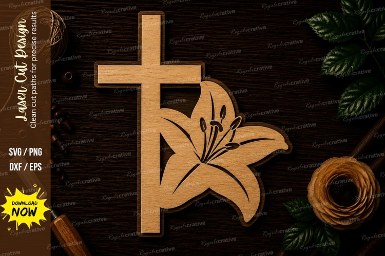 Christian Cross Lily Flower Laser Cut SVG File christian