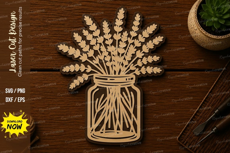Lavender Mason Jar Floral Laser Cut SVG File lavender mason