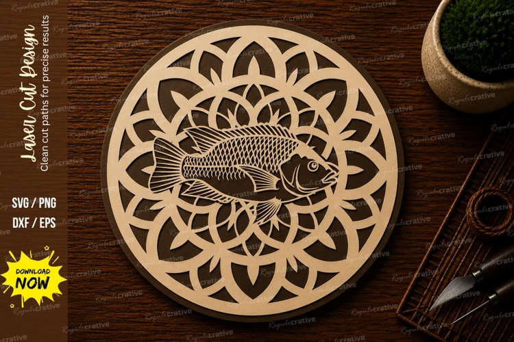 Fish Mandala Wildlife Laser Cut SVG File fish mandala svg