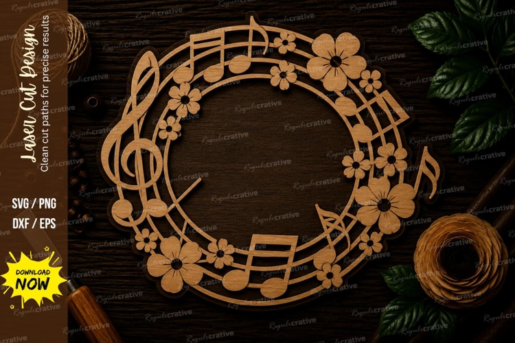 Music Notes Floral Wreath Laser Cut SVG File music wreath
