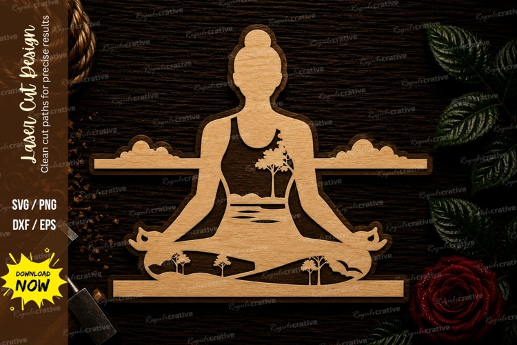 Meditation Landscape Yoga Laser Cut SVG File meditation land