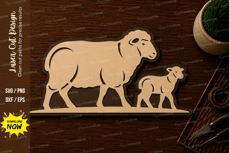Sheep and Lamb Farmhouse Laser Cut SVG File sheep and lamb