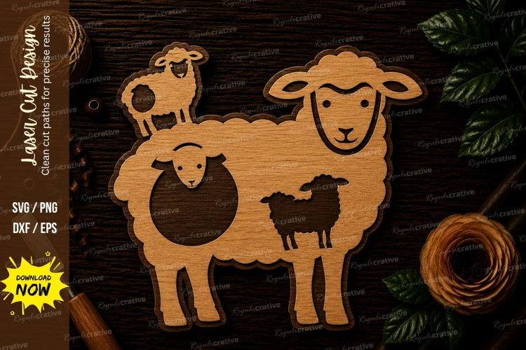 Sheep Family Farmhouse Ornament Laser Cut SVG File sheep fam