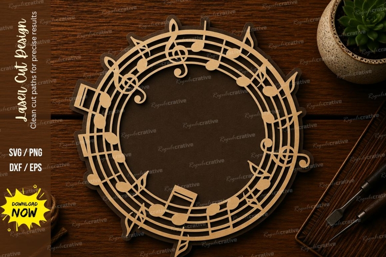 Music Notes Circle Frame Laser Cut SVG File music notes fram