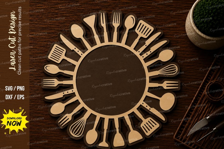 Kitchen Utensil Round Frame Laser Cut SVG File kitchen utens