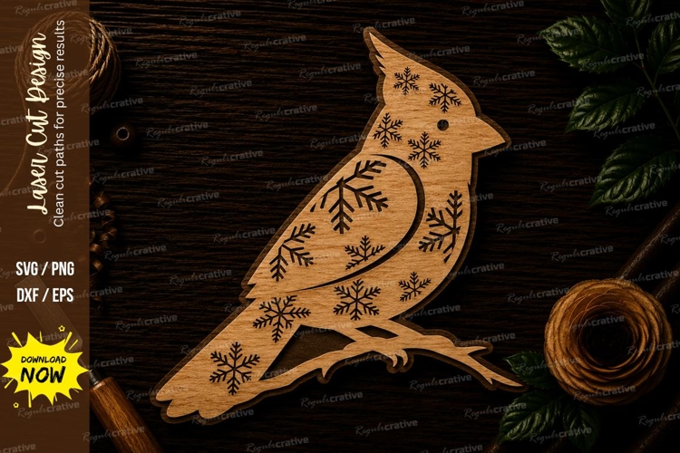 Cardinal Bird Snowflake Ornament Laser Cut SVG File cardinal