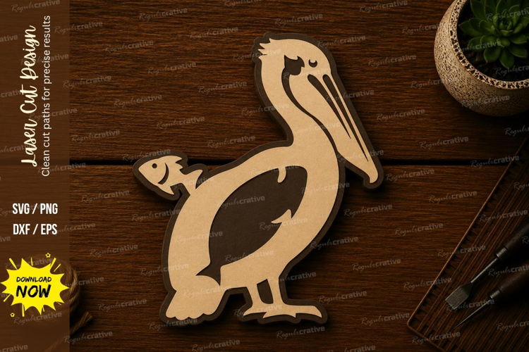 Pelican With Fish Coastal Laser Cut SVG File pelican with fi