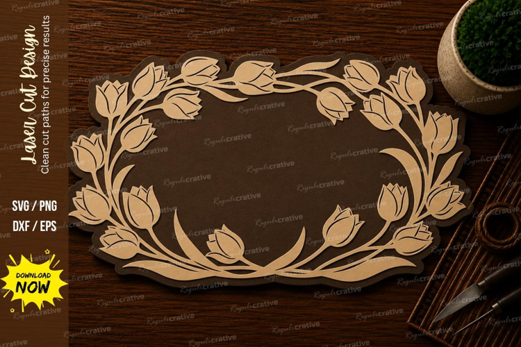 Tulip Floral Rectangle Frame Laser Cut SVG File tulip floral