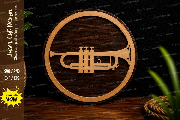 Trumpet Music Instrument Ornament Laser Cut SVG File