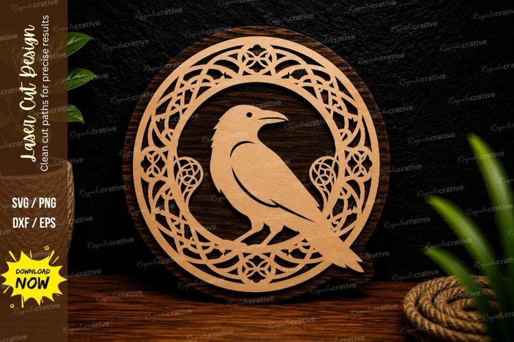 Crow Bird Mandala Ornament Laser Cut SVG File crow svg, crow