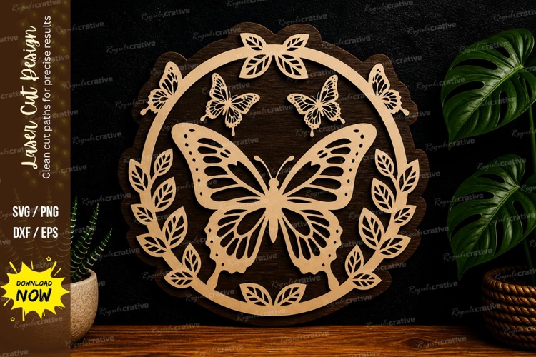 Butterfly Floral Circle laser cut svg File butterfly floral example image 1