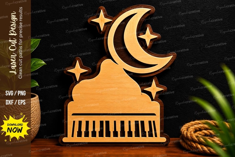 Moonlight Grand Piano Ornament Laser Cut SVG File moon piano