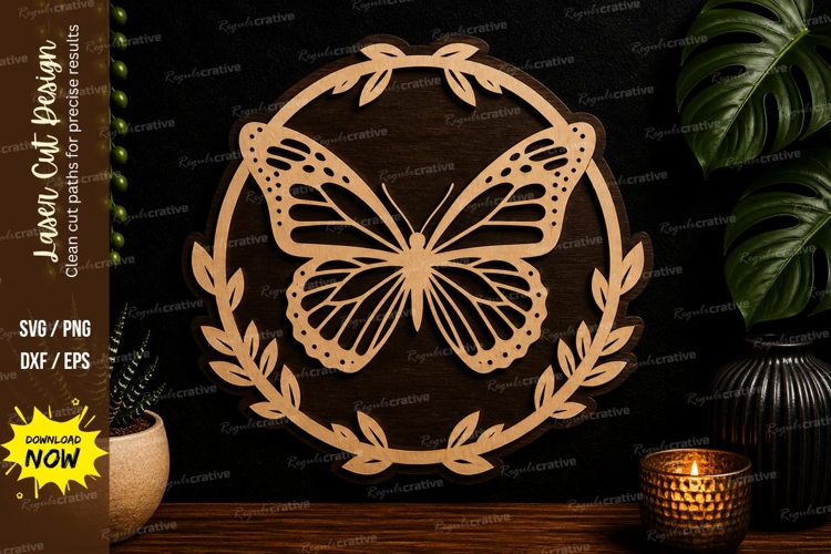 Butterfly Laurel Wreath laser cut svg File butterfly laurel example image 1