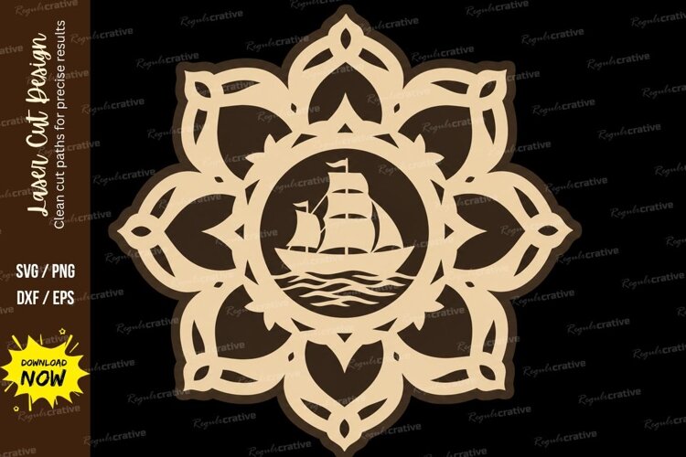 Sailboat Mandala Ornament Laser Cut SVG File sailboat mandal example image 1