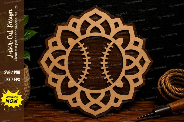 Baseball Mandala Ornament Laser Cut SVG File baseball mandal