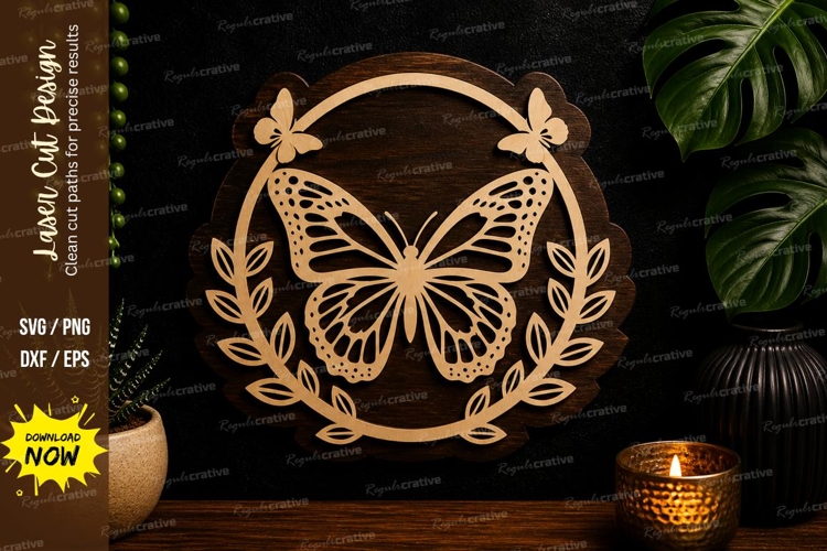 Butterfly Leaf Circle laser cut svg File butterfly leaf SVG example image 1