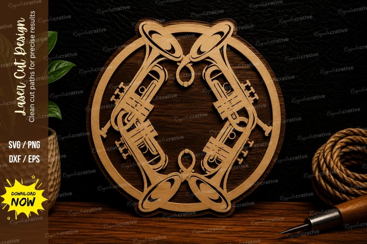 Trumpet Circle Frame Laser Cut SVG File trumpet frame svg,