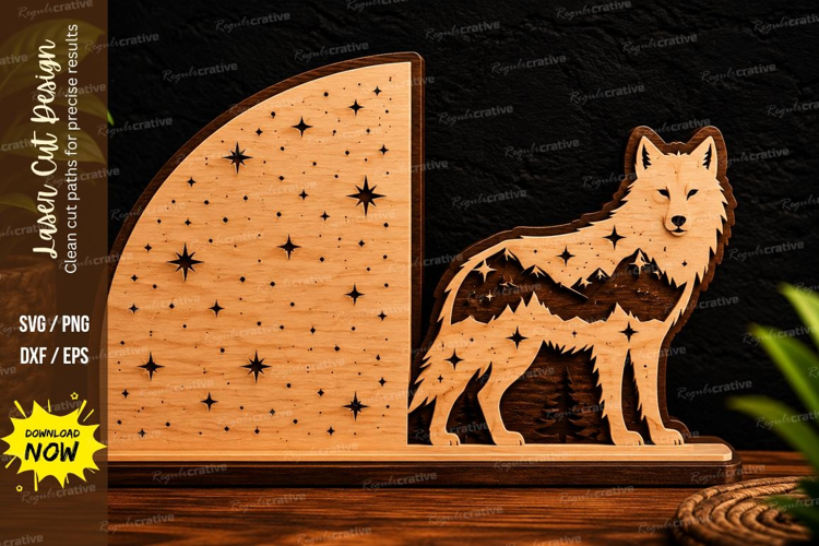 Wolf Moon Night Scene Laser Cut SVG File wolf moon svg, wolf