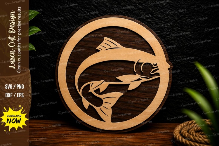 Jumping Fish Circle Ornament Laser Cut SVG File jumping fish