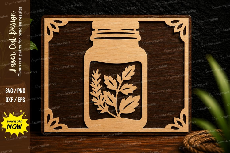 Mason Jar Floral Frame Laser Cut SVG File mason jar svg