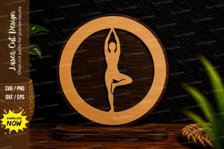 Yoga Tree Pose Circle Ornament Laser Cut SVG File yoga tree