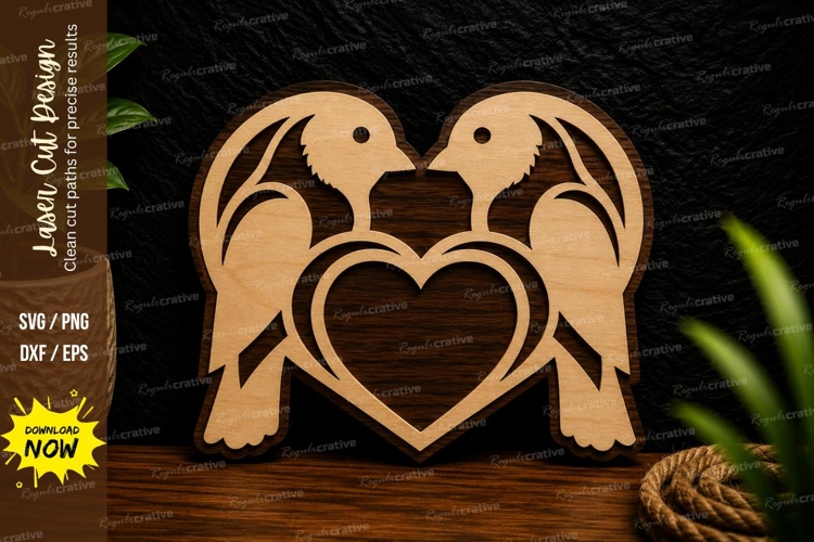 Love Birds Heart Ornament Laser Cut SVG File love birds svg,