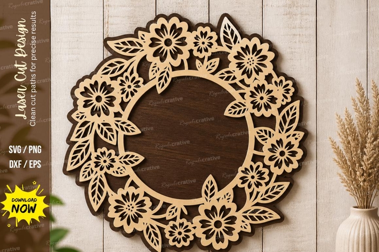 Floral Round Wreath laser cut svg File floral round wreath example image 1