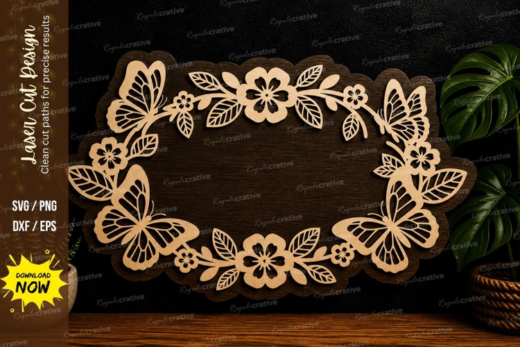 Floral Oval Frame Design laser cut svg File example image 1