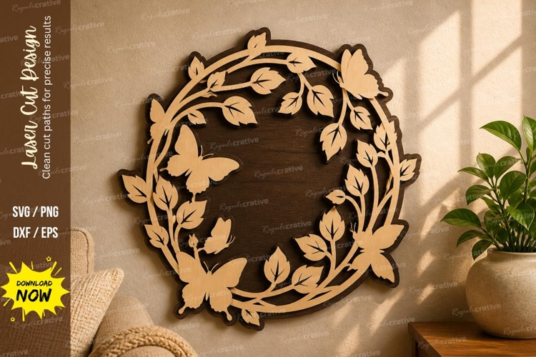 Leaf Butterfly Wreath laser cut svg File leaf butterfly example image 1