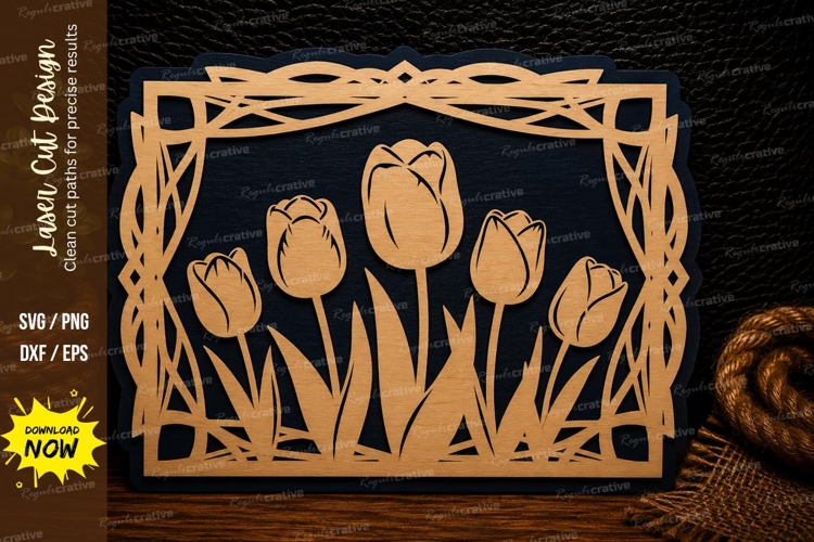 Tulip Floral Rectangle Frame Laser Cut SVG Design tulip fram