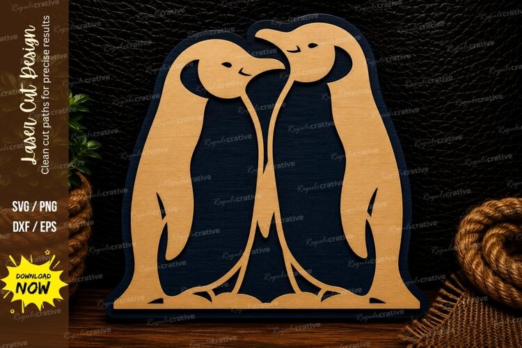 Penguin Couple Laser Cut SVG Design penguin svg, penguin cou example image 1