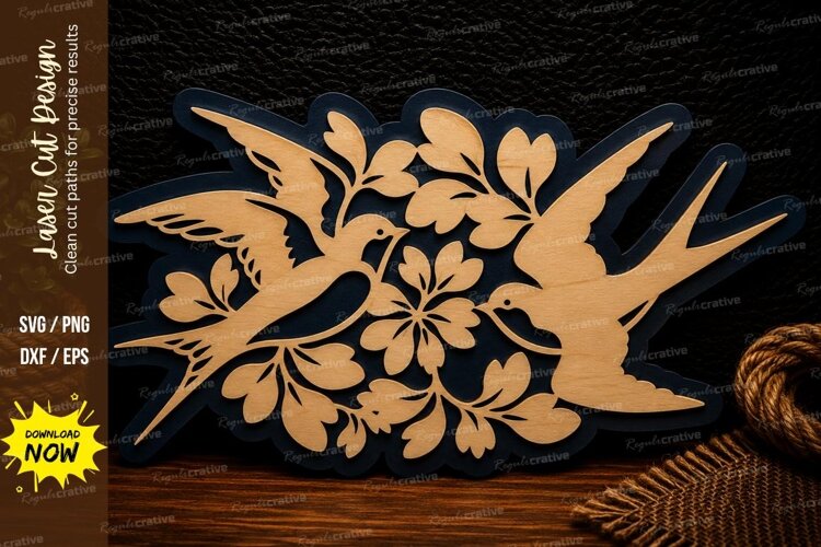 Flying Swallows Floral Laser Cut SVG Design swallow bird svg example image 1