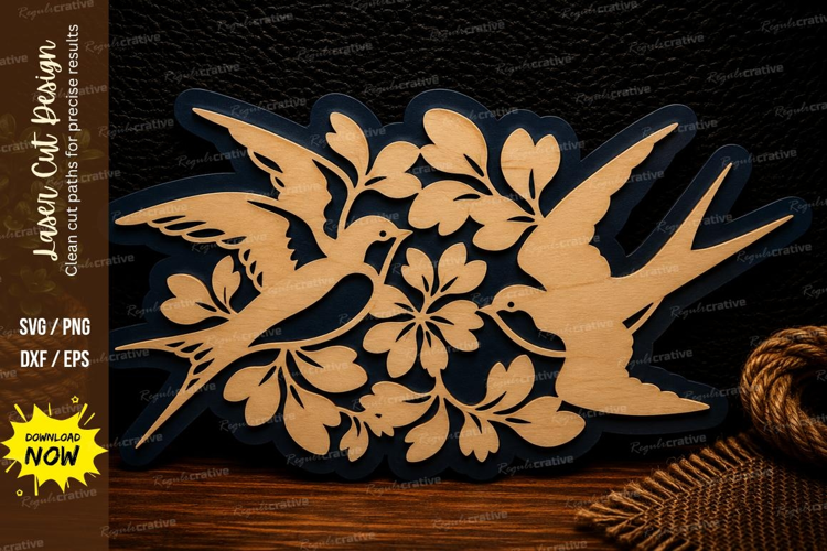 Flying Swallows Floral Laser Cut SVG Design swallow bird svg