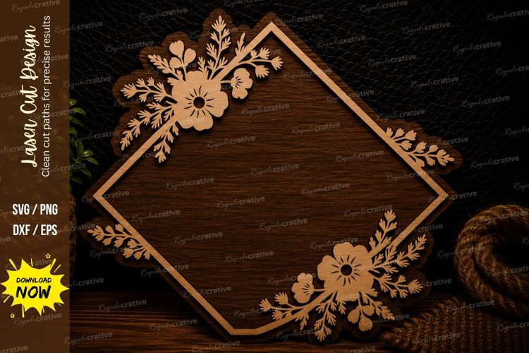 Diamond Floral Corner Frame Laser Cut SVG Design diamond